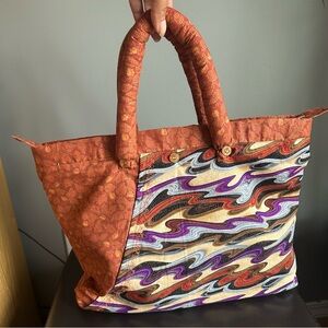 Handmade Colourful Wave Patterned Shoulder Bag with Embroidered & Button Details